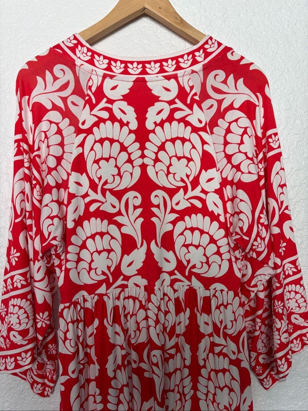 Boden Nell Kimono Midi Jersey Dress Bright Cherry, Ornate Floret Size 8 - Picture 7 of 12
